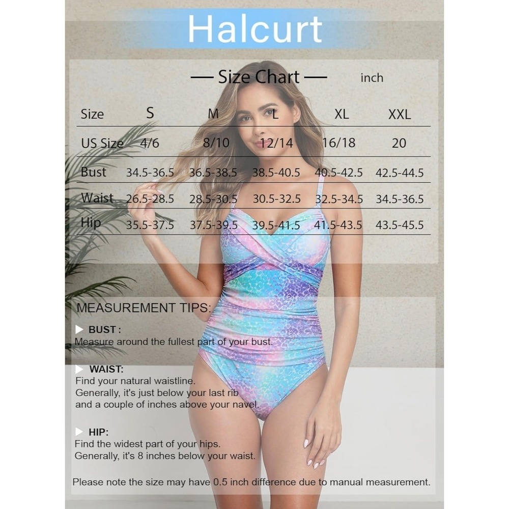 Halcurt Swimwear M One Piece Womens Skirt Leopard Ruched Tummy Control V Neck - Picture 4 of 4